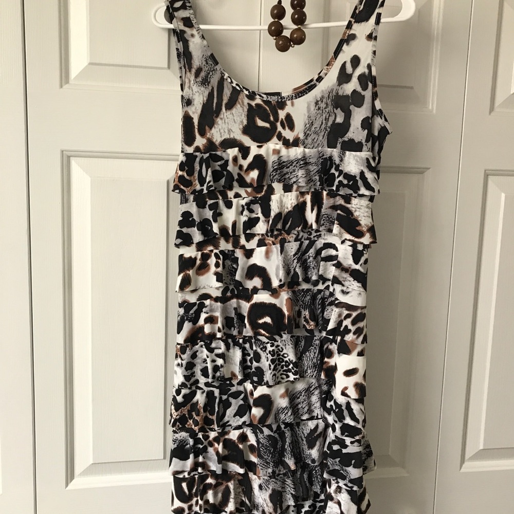 Leopard print ruffle tank dress
